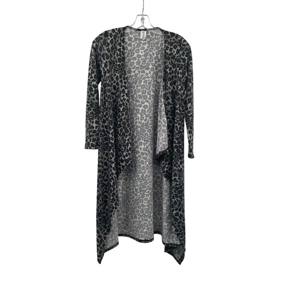 H&H Cheetah Print Open Front Cardigan Waterfall Black/Gray Size Medium